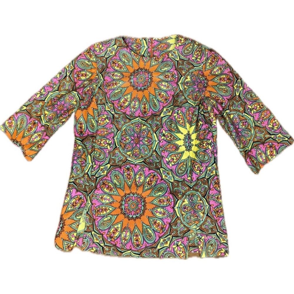 Vintage 70s Handmade Hippie Mod Orange paisley print 3/4 sleeveTunic Top